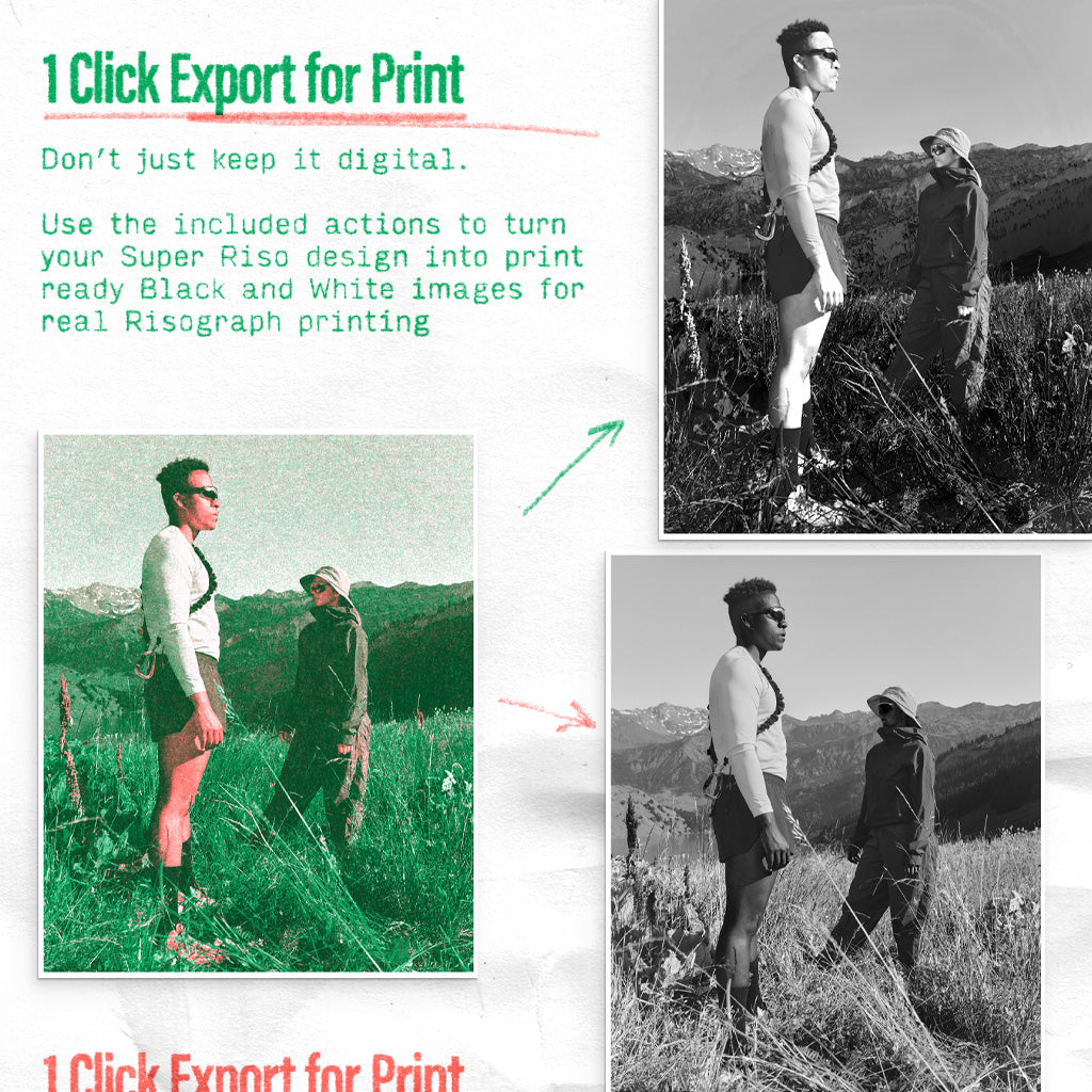 Two men standing in a field with text about exporting for print.